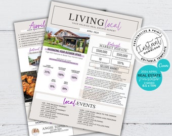 Real Estate Newsletter Template, Real Estate Marketing, Realtor Newsletter, Real Estate Flyer, Real Estate Printable, Canva Template, April