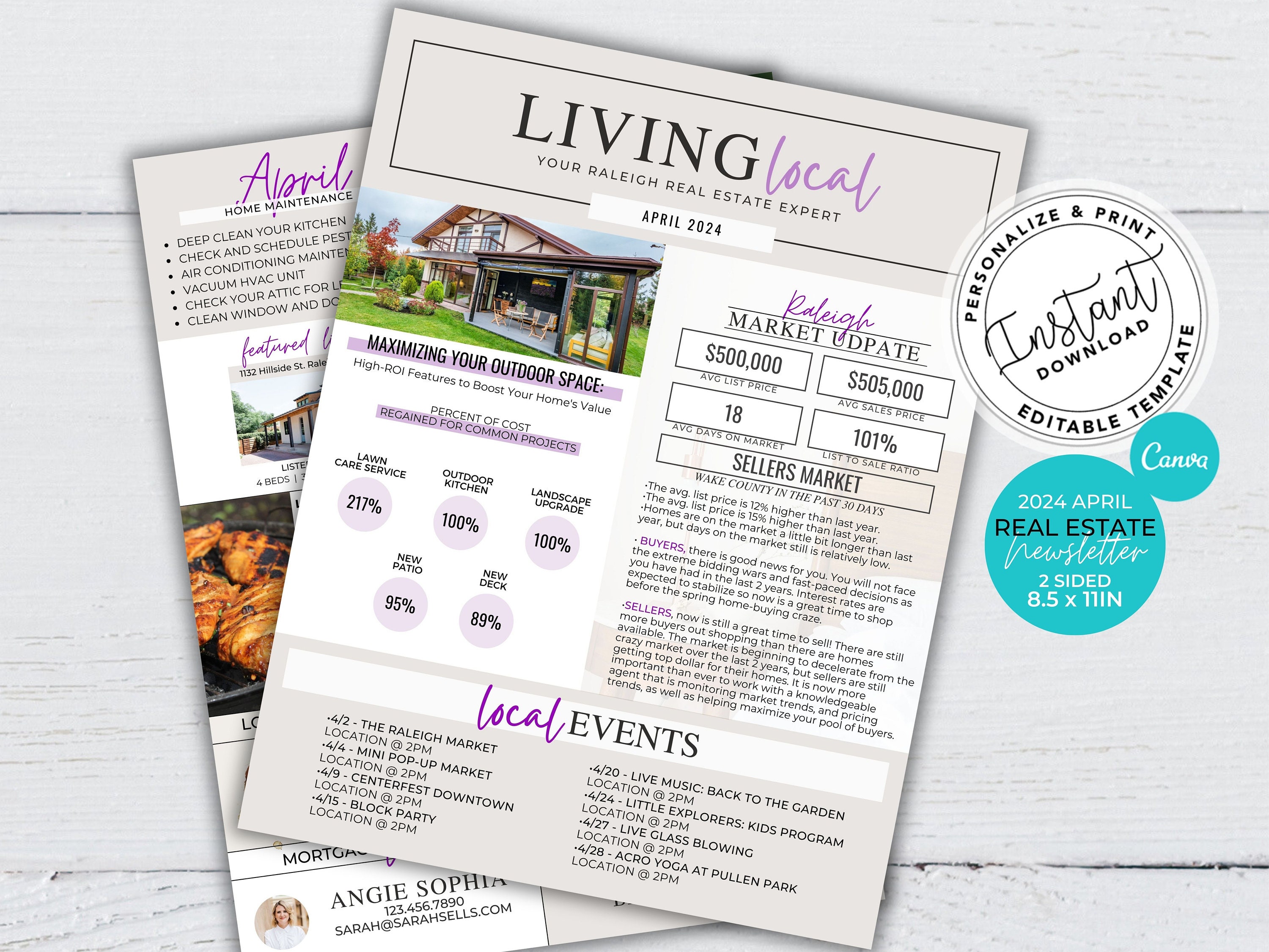 Real Estate Newsletter Template, Real Estate Marketing, Agent Newsletter, Real Estate Flyer, Real Estate Printable, Canva Template, April