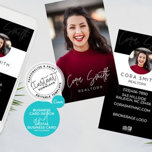 Real Estate Business Card & Digital Business Card Template Bundle, Editable Agent Business Card, Canva Template, Agent Branding, Instant