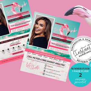 Real Estate Summer Letter Flyer, Market is Hot Mailer, Agent Farming Flyer, Real estate marketing, Editable, Canva Template, Tickled Pink