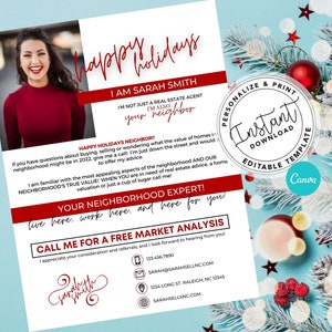 Real Estate Marketing, Real Estate Holiday Letter, Hello Neighbor Letter, Holiday Letter, Farming Letter, Canva, Real Estate Template