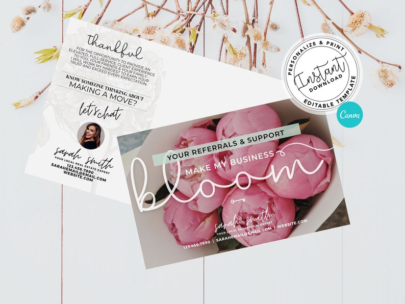 Real Estate Spring Postcard, Your Referrals Make My Business Bloom Card, Realtor Farming, Real estate marketing, Mailer, Canva Template, PNG image 3