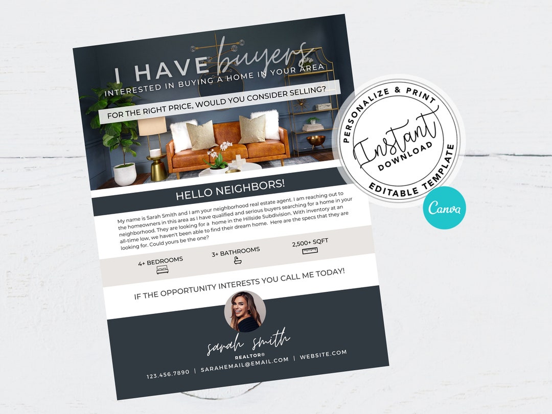 Real Estate Letter, I Have Buyers Letter, Realtor Hello Neighbor Letter