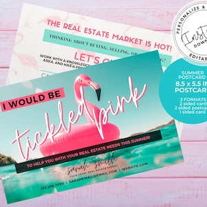 Real Estate Summer Postcard, Agent Tickled Pink Summer Card, Agent Farming, Real estate marketing, Real Estate mailer, Canva Template
