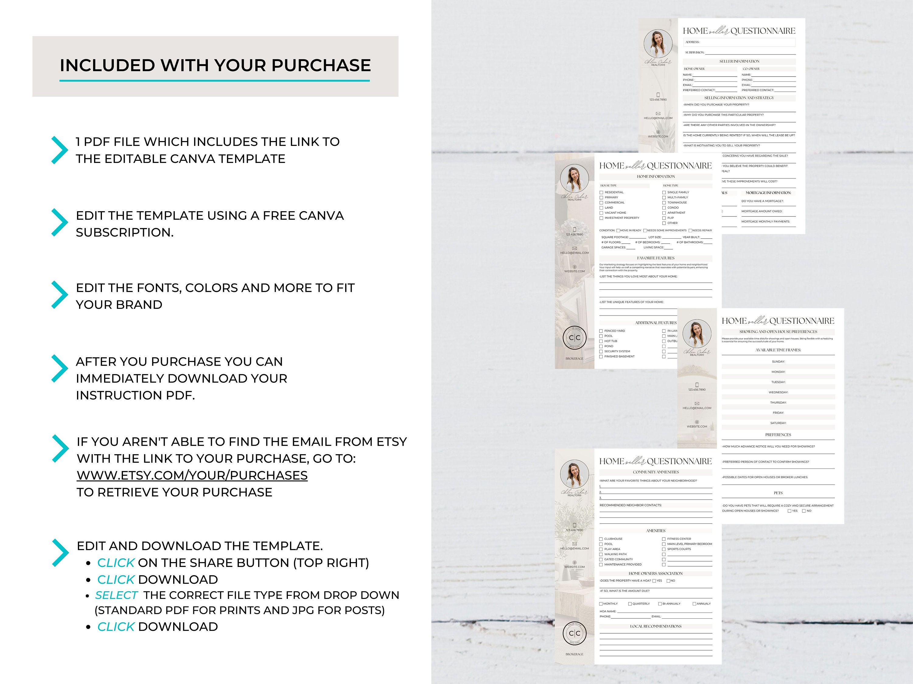 Seller Setting Page Example Real Estate Home Seller Questionnaire: Seller Intake Canva Template for ...