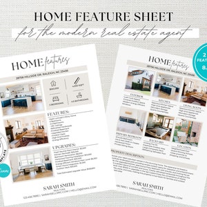 Real Estate Home Feature Sheet, Flyer Template, Real Estate Marketing, For Sale, Open House Flyer, Agent Listing Flyer, Canva Template