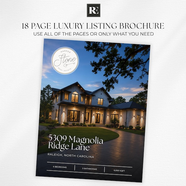 Real Estate Luxury Listing Property Brochure, For Sale Flyer, Open House Brochure, Canva Template Listing Book Real Estate Marketing