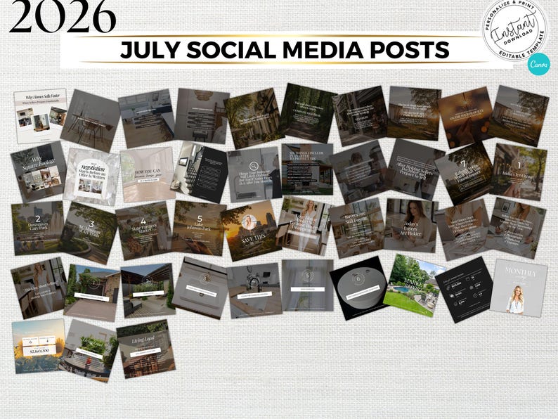July 2026 Real Estate Social Media Canva Templates, Realtor Marketing Canva Instagram & Facebook Posts Reels Content Bundle, Summer, Luxury image 6