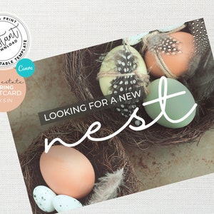 Real Estate Spring Postcard, Agent Easter Postcard, Real Estate Marketing, Real Estate card, New Nest Card, Spring Pop By, Canva Template