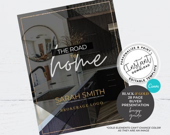 Real Estate Home Buyer Guide, Gold Buyer Presentation Template, Home Packet, Real Estate Agent Marketing, Canva Template, Buyer Guide