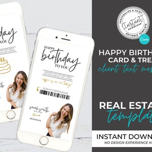 Real Estate Birthday Text Message, Happy Birthday Card, Real Estate Template, Digital Coffee Gift Card, Digital Birthday Card, Agent Gift