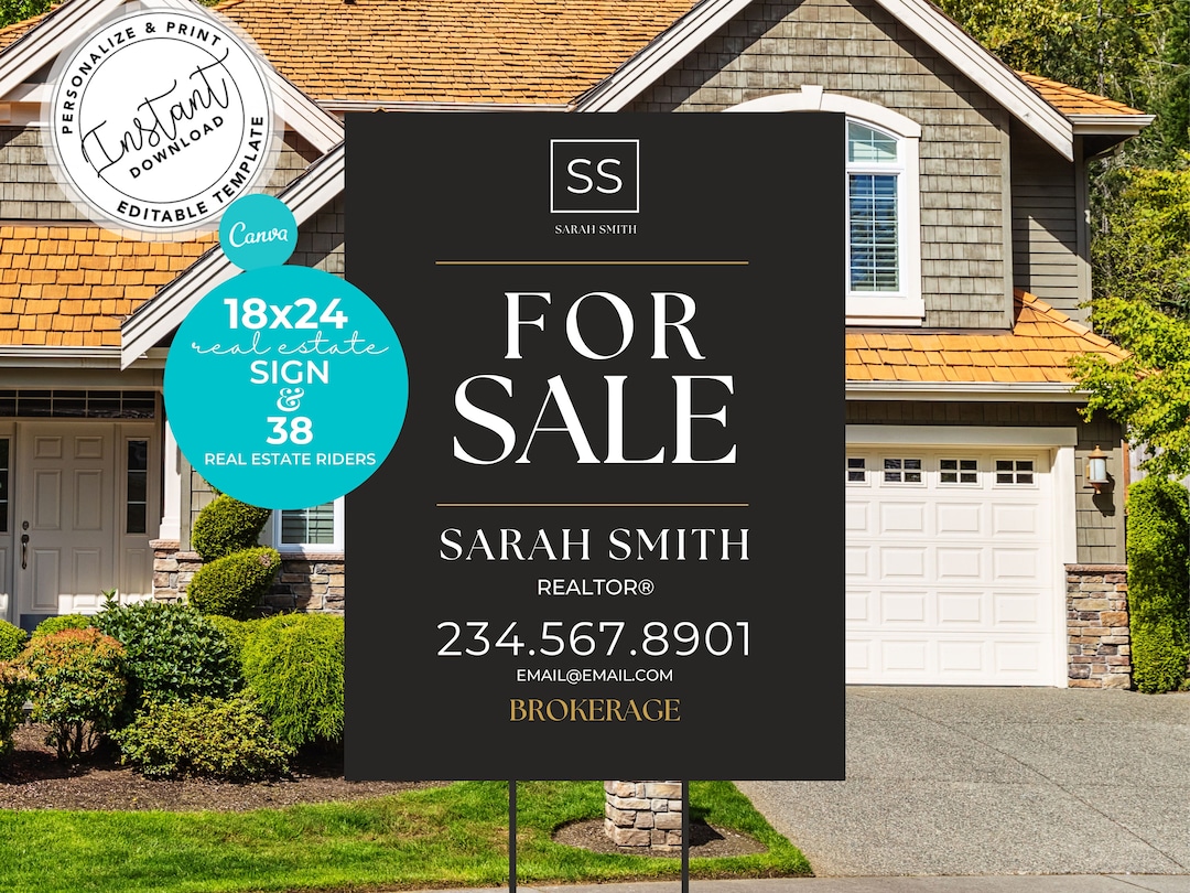 Real Estate Yard Sign, for Sale Yard Sign, Real Estate Marketing, Canva