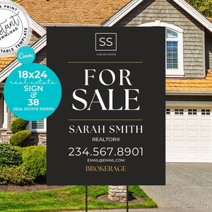 Real Estate Yard Sign, For Sale Yard Sign, Real Estate Marketing, Canva Template, Custom For Sale Sign, Sold Sign, Agent, Sign Rider, DIY