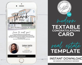 Real Estate Textable Thank You Bundle, Open House Thank You, Real Estate Marketingt, Editable Agent Card, Canva Template, PDF, Branding