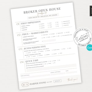 Könnte beinhalten: Ein weißes Feedback-Formular für Immobilienbesichtigungen mit schwarzem Text. Die Abschnitte umfassen den ersten Eindruck, Preis und Vermarktbarkeit, Käuferperspektive und eine kurze Einschätzung. Das Dokument enthält Ankreuzfelder und ein Logo.