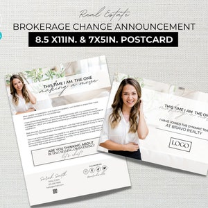 Real Estate Brokerage Change Postcard, Real Estate Marketing, Brokerage Change Announcement, Canva Template, Real Estate Postcard