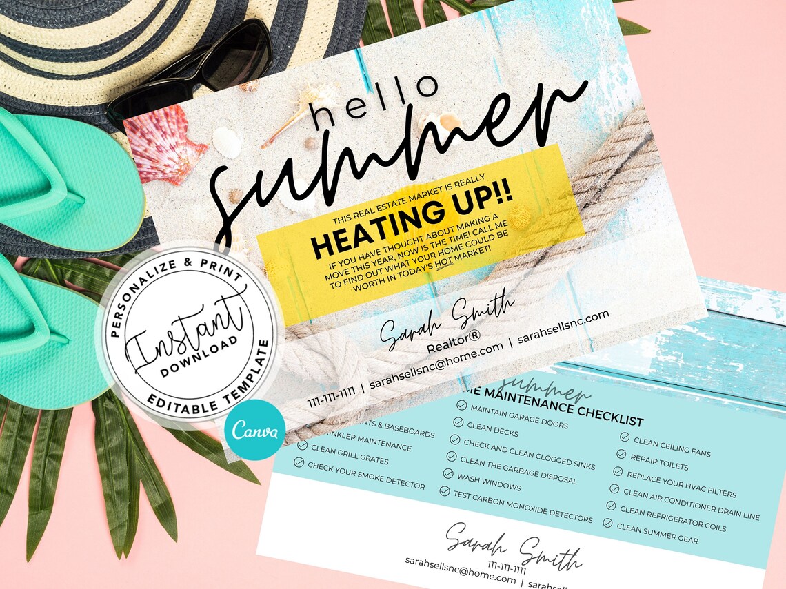 Real Estate Summer Postcard Realtor Hello Summer Card - Etsy