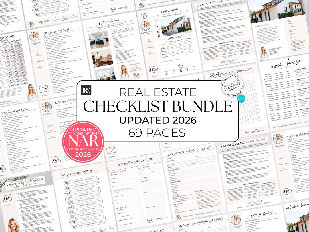 Realtor Checklist Bundle, Editable Canva Templates, 2026 Realtor Canva ...