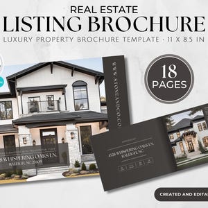 Brochure immobiliare di lusso, volantino immobiliare, marketing immobiliare, brochure piegata a metà, modello Canva, volantino open house, volantino di quotazione