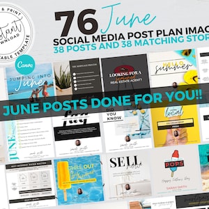 Real Estate June Social Media Posts, Real Estate Marketing, Facebook Posts for June, Summer Posts, Instagram, Canva Templates, Fathers Day