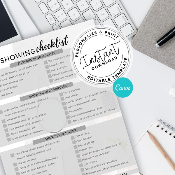 Real Estate Home Seller Showing Checklist, Printable Seller Checklist, Real Estate Marketing, Real Estate Listing Presentation, Canva, Logo