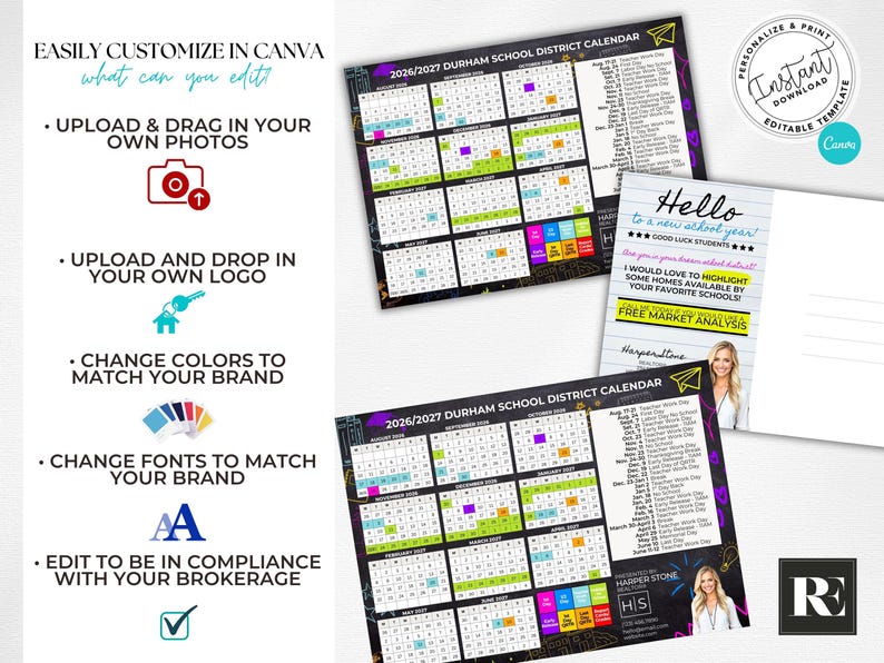 Customizable 2026-2027 School Calendar Mailer, Canva Template, Fall ...