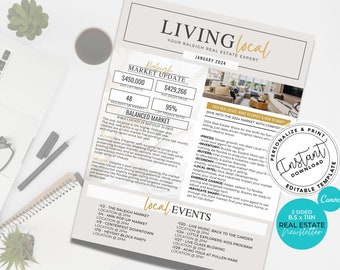 Real Estate Newsletter Template, Real Estate Marketing, 2024 Newsletter, Real Estate Flyer, Real Estate Printable, Canva Template, Quarterly