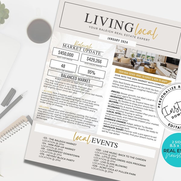 Real Estate Newsletter Template, Real Estate Marketing, 2024 Newsletter, Real Estate Flyer, Real Estate Printable, Canva Template, Quarterly