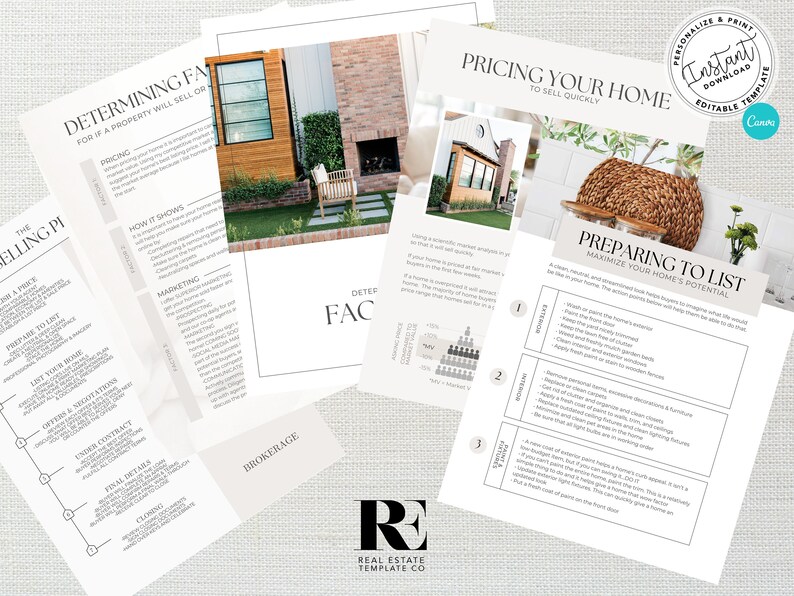 May include: A printable checklist for preparing to list a home for sale. The checklist includes three sections: Exterior, Interior, and Room Potential. The checklist is designed to help homeowners maximize their home's potential before listing it for sale.