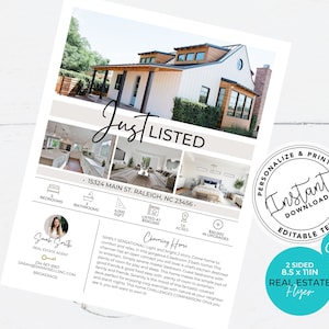Real Estate Flyer, Real Estate Marketing, Canva Template, Just Listed Flyer, Open House Flyer, Flyer Template, Editable Flyer, Agent Flyer