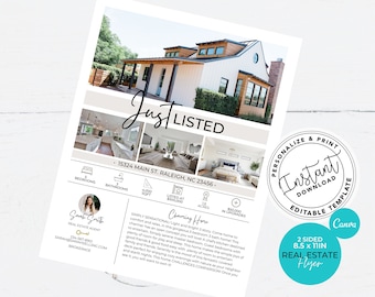 Real Estate Flyer, Real Estate Marketing, Canva Template, Just Listed Flyer, Open House Flyer, Flyer Template, Editable Flyer, Agent Flyer