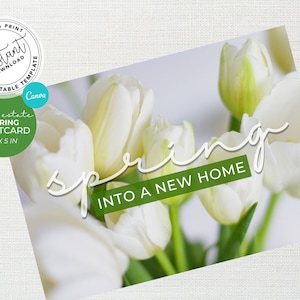 Real Estate Spring Postcard, Agent Spring Postcard, Real Estate Marketing, Spring Into a New Home, Spring Pop By, Canva Template, Download