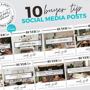 Real Estate Social Media Home Buyer Tips, Real Estate Marketing, Home Buyer Tips, Home Buyer Checklist, Instant Download, Canva, Mortgage