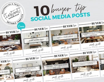 Real Estate Social Media Home Buyer Tips, Real Estate Marketing, Home Buyer Tips, Home Buyer Checklist, Instant Download, Canva, Mortgage