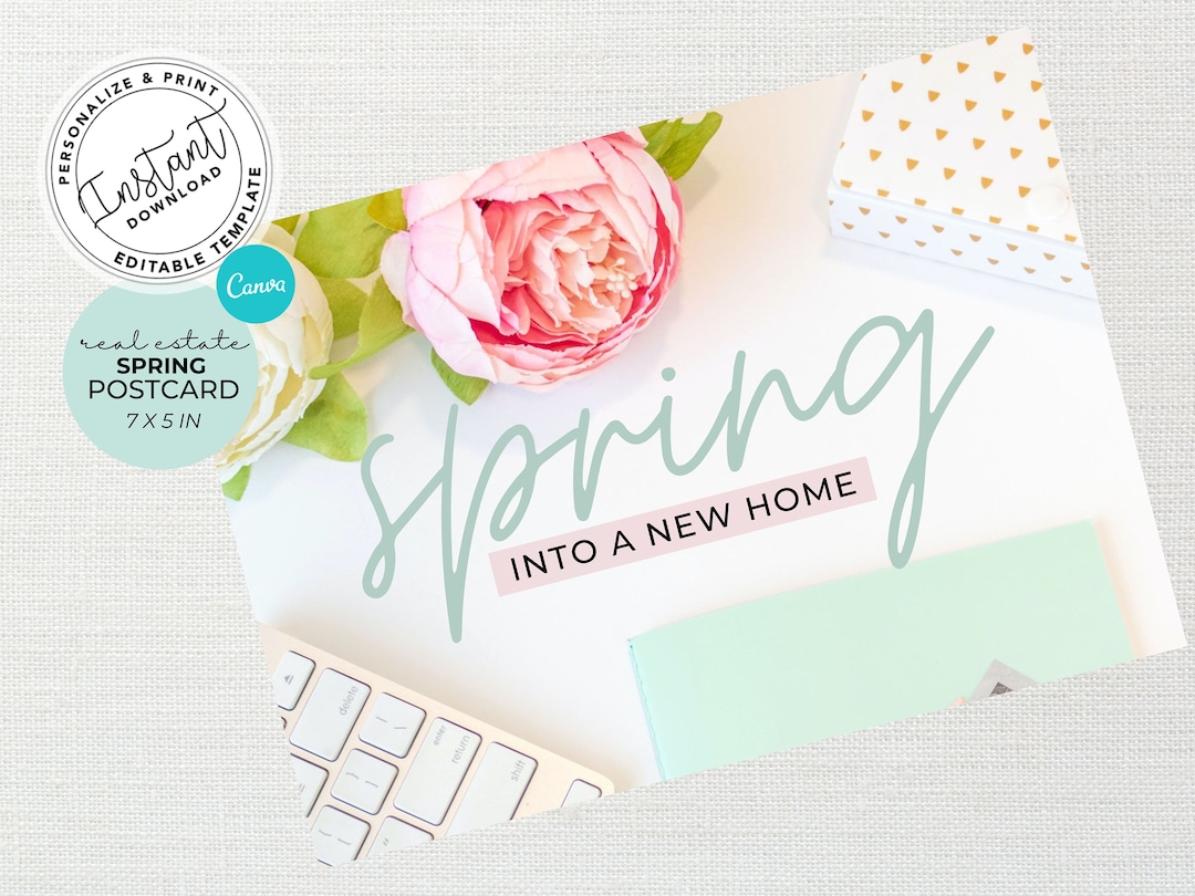 Real Estate Marketing, Real Estate Spring Postcard, Canva Template ...