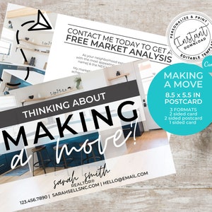 Real Estate Agent Postcard, Agent Neighbor Card, Thinking About Making A Move, Real estate marketing, Agent postcard, Editable, Canva