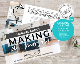 Real Estate Agent Postcard, Realtor Neighbor Card, Thinking About Making A Move, Real estate marketing, Realtor postcard, Editable, Canva