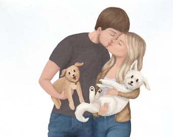 Cute Custom Portrait, Cartoon Family, Couple, Pet illustration, Personalized Birthday, Anniversary Gift, Digital Art