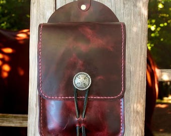 Leather Saddle Bag, Field Trial Bag, Clip on Saddle Pouch, Large, Purple