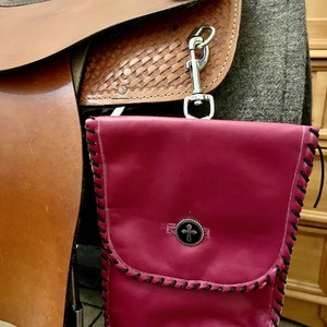 Leather Saddle Bag-Pink with Black Trim