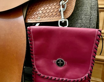 Leather Saddle Bag-Pink with Black Trim