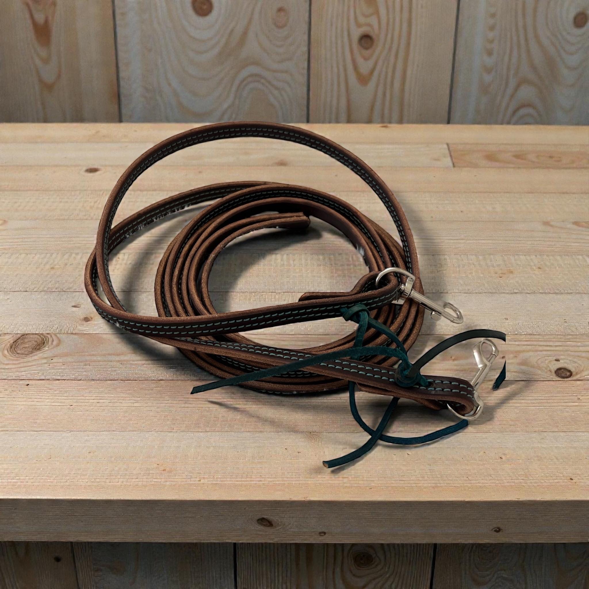Harness Leather Stitched Split Reins With Snaps, 5/8” Wide, 7