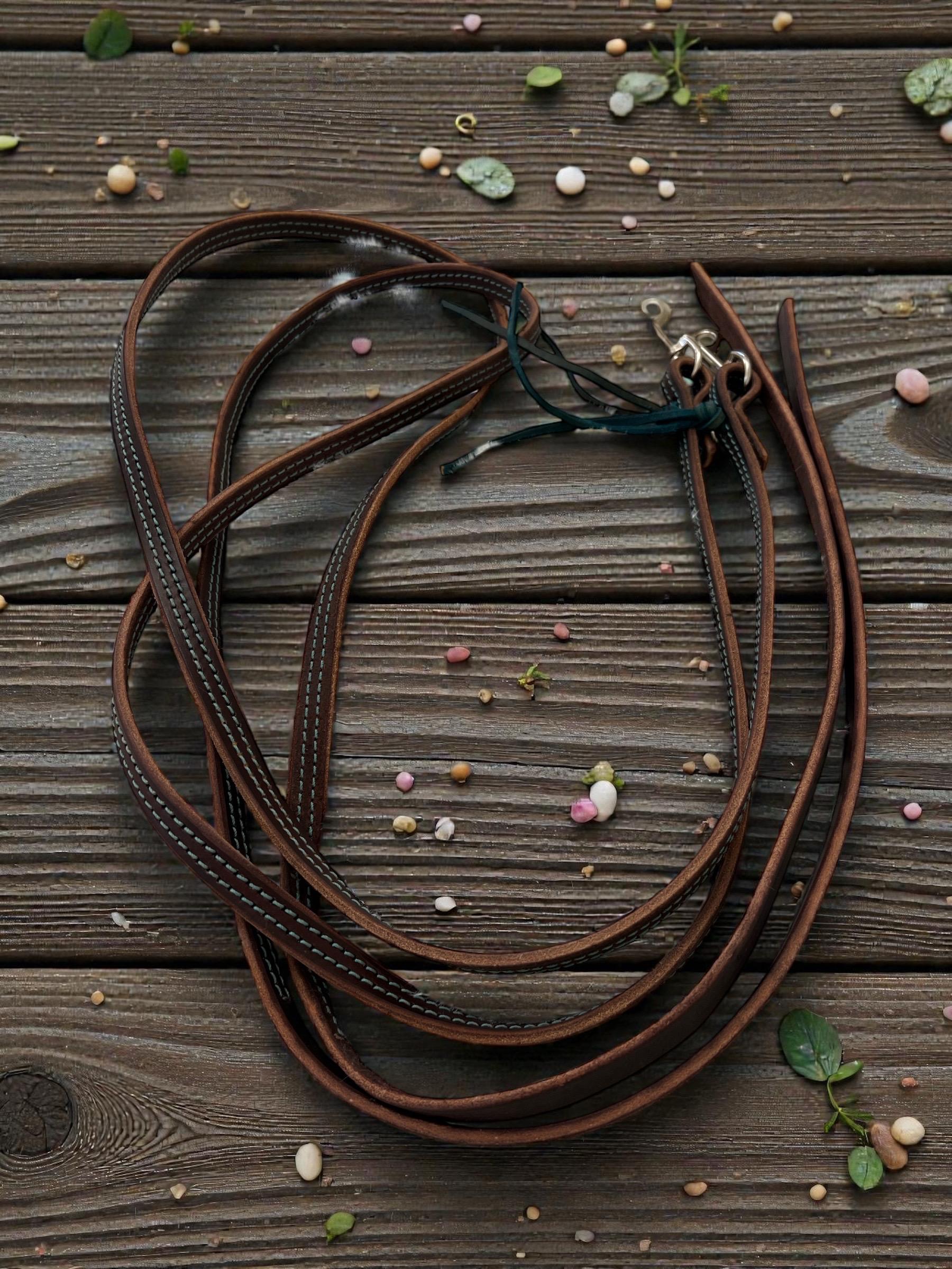 Harness Leather Stitched Split Reins With Snaps, 5/8” Wide, 7