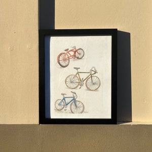 Handmade Watercolor Colorful Bikes Print | Gifts for Biking Lovers | Colorful Bicycles Art Print | Bikes of Berkeley Art Poster