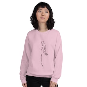 Unisex Sweatshirt with Minimalist Hand Made Line Drawing of Woman Figure, Female Figure One Line Art Print on Minimalist Sweatshirt