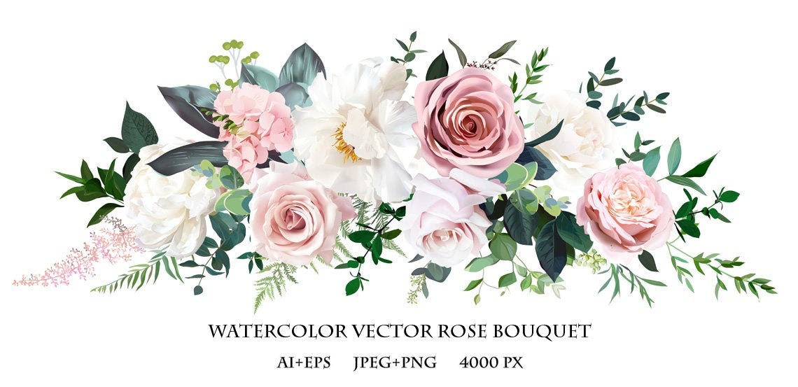 Dusty Pink and Cream Rose Peony Hydrangea Flower Tropical Etsy