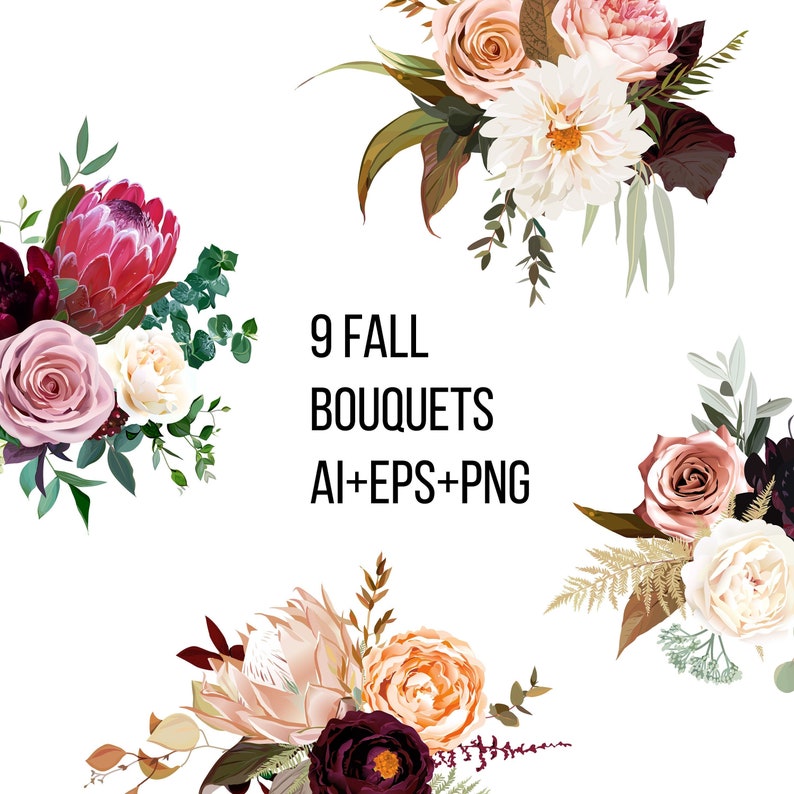 Download Moody boho chic wedding vector bouquets. Protea | Etsy