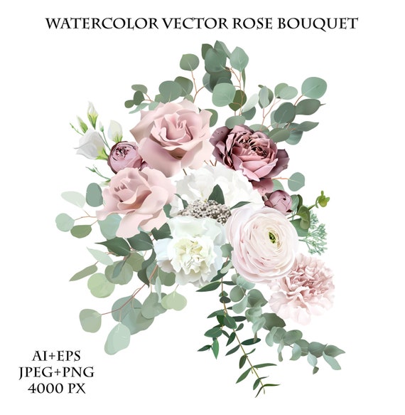 Silver Sage Green and Blush Pink Flowers Vector Design Etsy