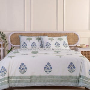 Blue Lotus Jaipur Hand Block Print Organic Cotton Duvet Cover Set