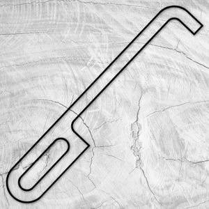 May include: A black metal tool with a curved handle and a hook at the end.